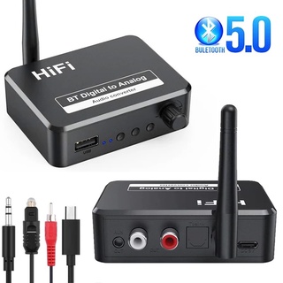 บลูทูธ5.0ตัวรับสัญญาณ U Disk Digital To Analog Audio Converter Spdif Optical Fiber 3.5มม.AUX 2 RCA เครื่องขยายเสียง