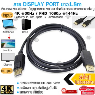 ภาพขนาดย่อของสินค้าElit สาย Displayport DP to DP ความยาว1.8m ความละเอียดภาพสูงถึง4K แสดงภาพสเถียร สายต่อสัญญาณภาพ จอคอม