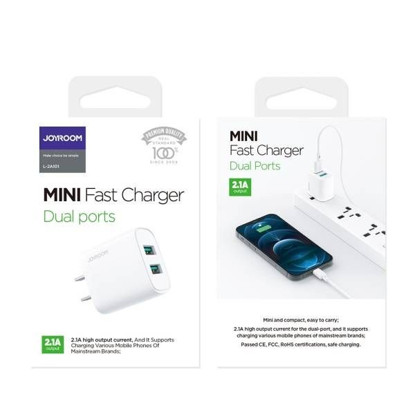 หัวชาร์จ-2-usb-ยี่ห้อ-joyroom-l-2a101-กำลังไฟ-2-1a-mini-fast-charger-สินค้ามีประกัน