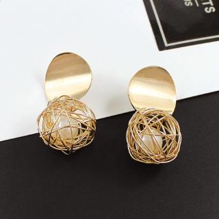 สินค้า Geometry Gold Silver Alloy Ball Pearl Stud Earring