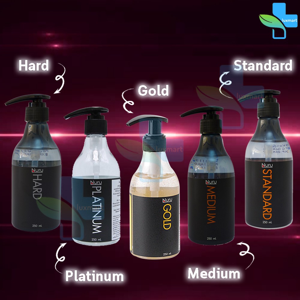 ภาพหน้าปกสินค้าNuru Gel เจลหล่อลื่น นูรุเจล 250ml. รวมรุ่น 5 สูตร Hard, Medium, Standard, Platinum, Gold.