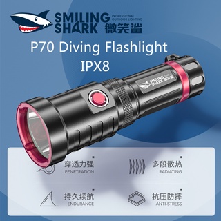 ภาพหน้าปกสินค้าSmilingShark Q36 ไฟฉายดำน้ำ Diving Flashlight XPH70 Rechargeable Diving Torch Light ไฟฉายดำน้ำ IPX8 โคมไฟดำน้ำกันน้ำ ลึก 40 เมตร ที่เกี่ยวข้อง
