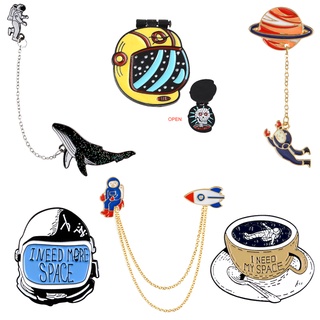 ภาพหน้าปกสินค้าAstronaut Lapel Metal Pins Helmet Planet Whale Rocket Coffee Need Space Brooches Badges Bag Enamel Pins Jewelry Gift ที่เกี่ยวข้อง