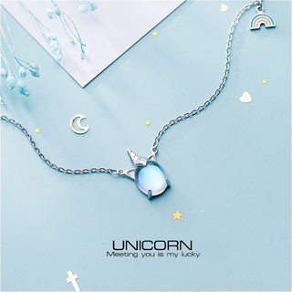 s925 Unicorn necklace สร้อยคอเงินแท้  ยูนิคอร์น ประดับคริสตัลออโรร่า ใส่สบาย เป็นมิตรกับผิ