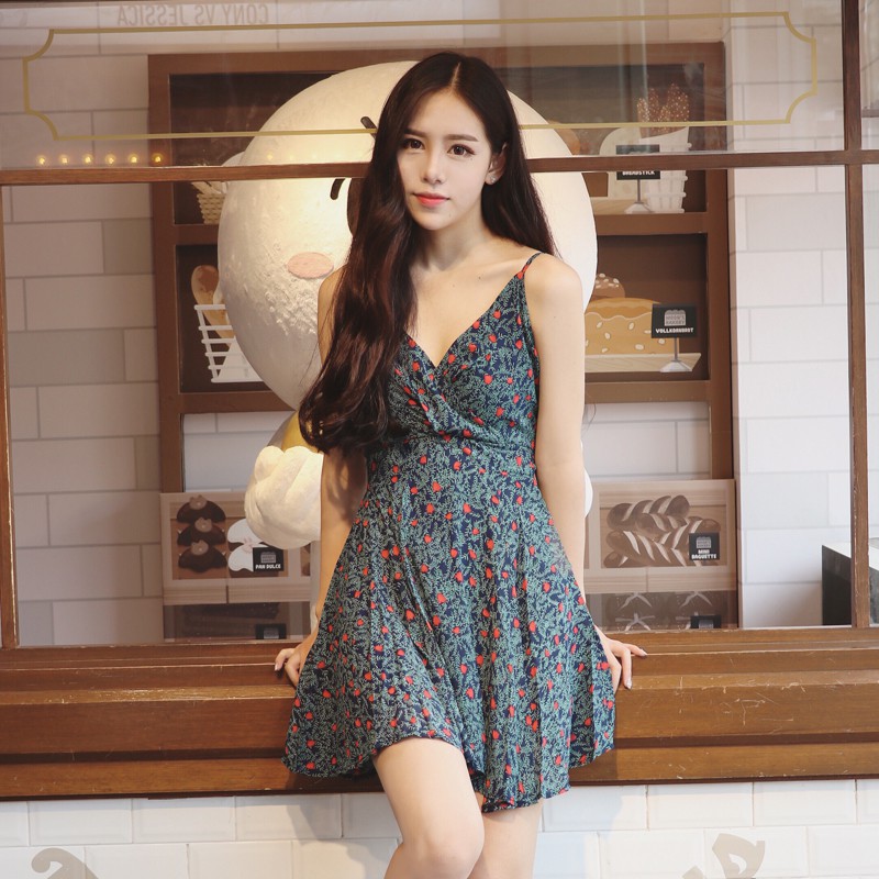 lady-green-blossom-mini-dress-ชุดมินิเดรสลายดอกไม้สีเขียวเข้ม