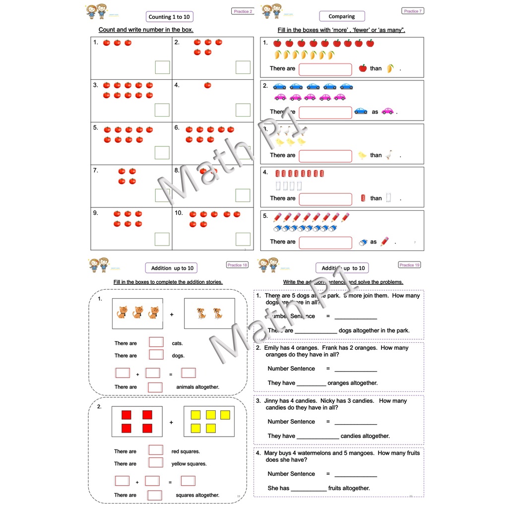 ใบงาน Mathematics ป.1 EP/MEP/MSEP | ครบ 2 เทอม พิมพ์สีทั้งเล่ม 117 หน้า ...