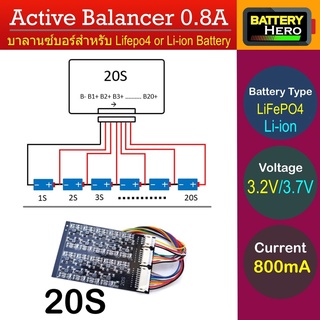 Active Balancer สำหรับแบต 17S, 20S, 24S  กระแสบาลานช์ 0.8 A สำหรับ Li-ion /Lifepo4 Battery ให้มีแรงดันเท่ากันทุกก้อน