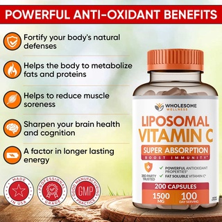 ภาพขนาดย่อของภาพหน้าปกสินค้านำเข้า  (Exp11/25) Wholesome Liposomal Vitamin C Capsules 200 Capsules 1500mg Buffered *พร้อมส่ง* จากร้าน ntdinfinity บน Shopee ภาพที่ 6