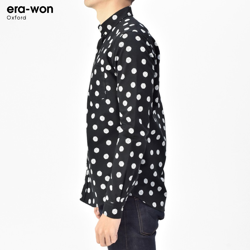 erawon-shop-0835di-เสื้อเชิ้ตผู้ชายแขนยาว-อ็อกส์ฟอร์ด-oxford-print-ทรง-regular-fit-สี-dice