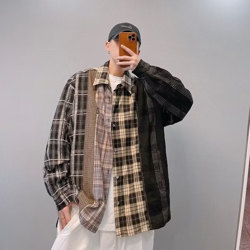 เสื้อเชิ้ตแขนยาว-ทรงหลวม-ลายสก๊อต-แฟชั่นฤดูใบไม้ผลิ-สไตล์เรโทร-สําหรับผู้ชาย-ไซซ์-m-2xl