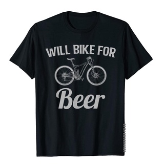 เสื้อยืดโอเวอร์ไซส์ใหม่ เสื้อยืด ผ้าฝ้าย พิมพ์ลาย Will Bike For Beer Funny สําหรับผู้ชาย คู่รัก เหมาะกับการขี่จักรยานS-4