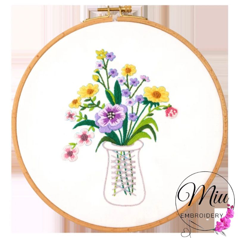 ชุดปักลายดอกไม้ในแจกัน-ขนาด-20cm-flower-in-vase-diy-embroidery-kit-20cm