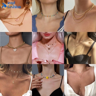 Current Fashion Retro Butterfly Heart Multilayer Pendant Necklace Elegant Gold Clavicle Chain Women Jewelry Accessories Gift