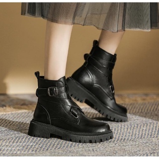 🔥Hot Sale /Martin boots womens British style 2022 new fashion all-match single boots women รองเท้าบูทสั้นส้นหนา