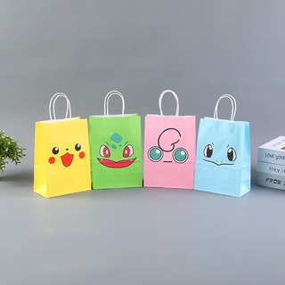 ถุงกระดาษ พิมพ์ลายการ์ตูนอนิเมะ Pikachu Bulbasaur Jigglypuff Squirtle น่ารัก สําหรับใส่ขนมหวาน ตกแต่งวันเกิดเด็ก