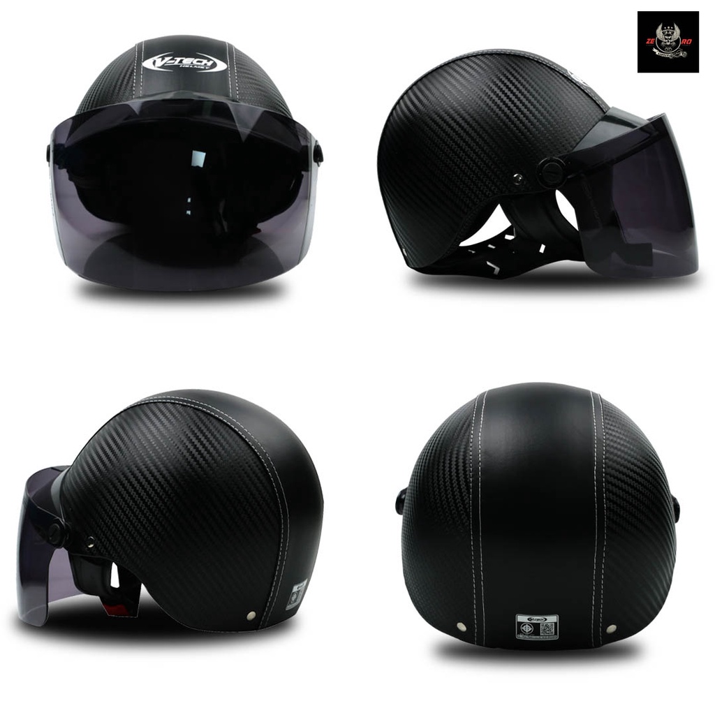 หมวกกันน็อคครึ่งใบ-v-tech-helmet-รุ่น-kevla-แถมฟรี-แผ่นบังลมนิรภัย-pc-สำหรับผู้ใหญ่