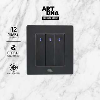 ART DNA รุ่น A77 Switch LED 3 Gang 1 Way ขนาด 3x3" สีดำ ปลั๊กไฟโมเดิร์น ปลั๊กไฟสวยๆ สวิทซ์ สวยๆ switch design