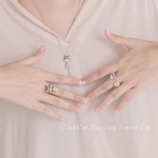 FAIRY TALES - Cool cat: The Gray Forest Cat Necklace สร้อยคอแมว /แมวฟอเรสต์เทา handmade