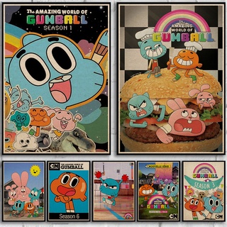 โปสเตอร์กระดาษคราฟท์ ลาย the Amazing World of Gumball Season คุณภาพสูง สไตล์วินเทจ สําหรับตกแต่งห้องนั่งเล่น บาร์