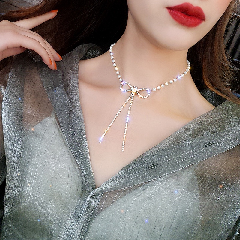 เครื่องประดับ-สร้อยคอ-สายโซ่-ประดับโบว์-และเพชร-เข้ากับทุกการแต่งกาย-แฟชั่นแฟรี่-สไตล์เกาหลี-สําหรับผู้หญิง