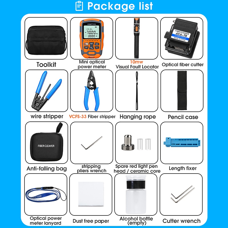 fiber-optic-tool-kit-comptyco-ชุดเครื่องมือไฟเบอร์ออปติก-aua-m7-เครื่องวัดพลังงานแสงแบตเตอรี่แห้ง-70-10dbm-เครื่องตัดไฟเบอร์ออปติคอล