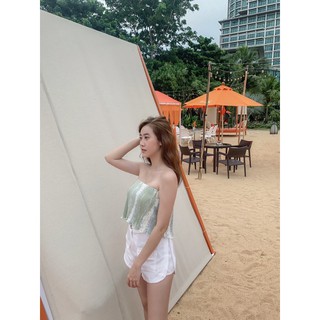 เสื้อเกาะอกผ้าพลีทลายหินอ่อน สวยมากกก🏖