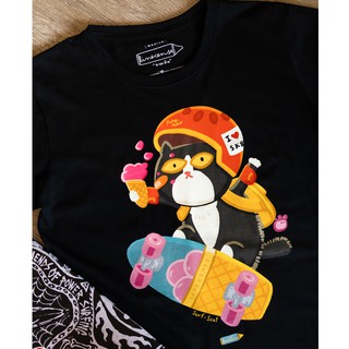 " Surf sCAT " Beginer- T-shirt  เสื้อยืด สีดำ คุณภาพ premium cotton100 comp