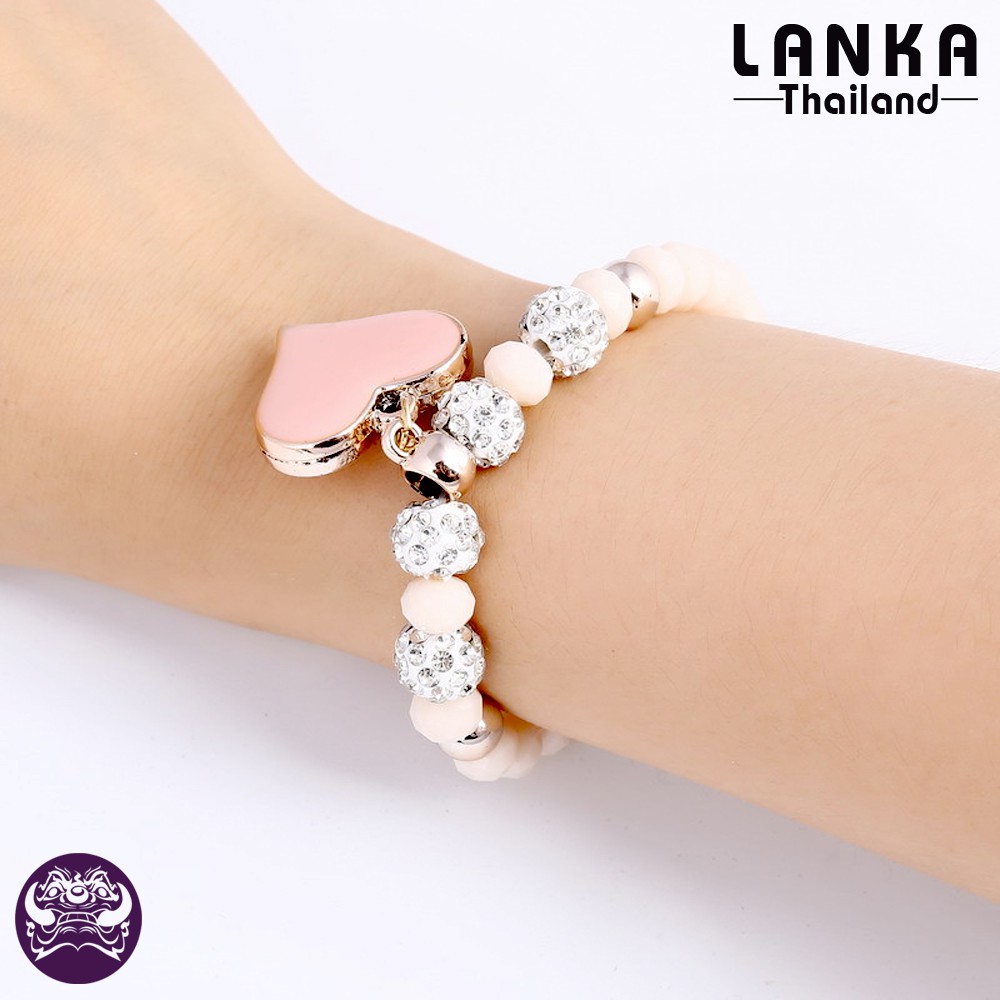สร้อยข้อมือคริสตัล-handmade-สายสร้อยเอ็นยืด-รูปหัวใจ-สีชมพู