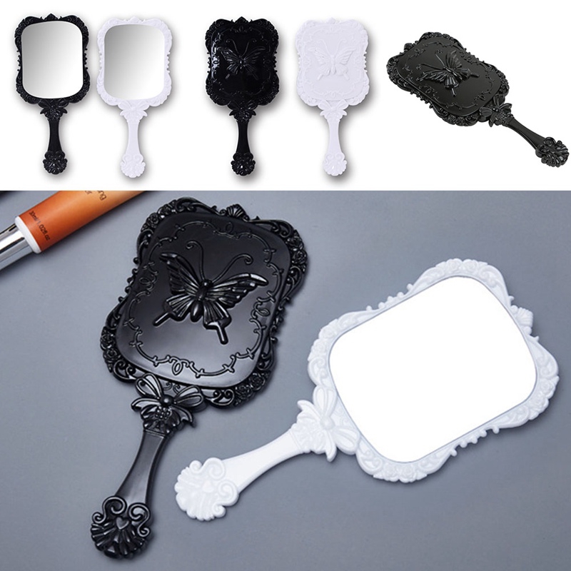 black-white-makeup-mirror-plastic-vintage-hand-held-portable-cosmetic-mirror-retro-pattern-beauty-mirror