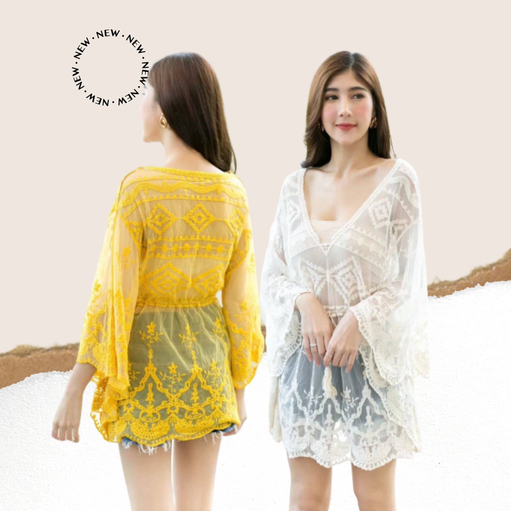 aishangni-mini-dress-คอวีแขนยาวผ้าไหมพรมนิ่มๆ-มีเชือกรูดระหว่างเอวมี-2-สี-ขาว-ครีม