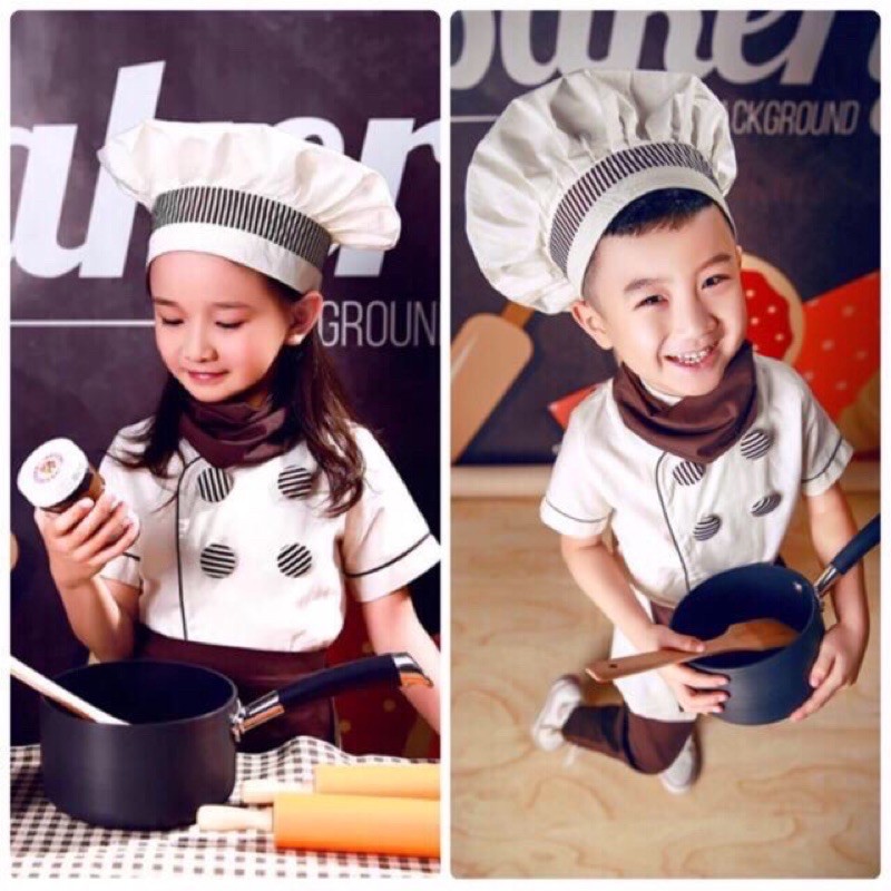ภาพหน้าปกสินค้าชุดกุ๊ก เชฟเบเกอรี่สีน้ำตาล  ชุดพ่อครัว ชุดเชพ Little bakery chef