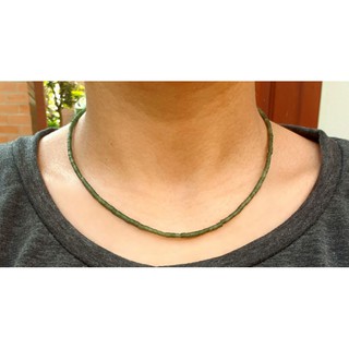 สร้อยคอหินหยก หินแท้ธรรมชาติ สีเขียว หินเม็ดจิ๋ว แฮนเมด Natural Tiny Jade Tube Seed Beads Necklace