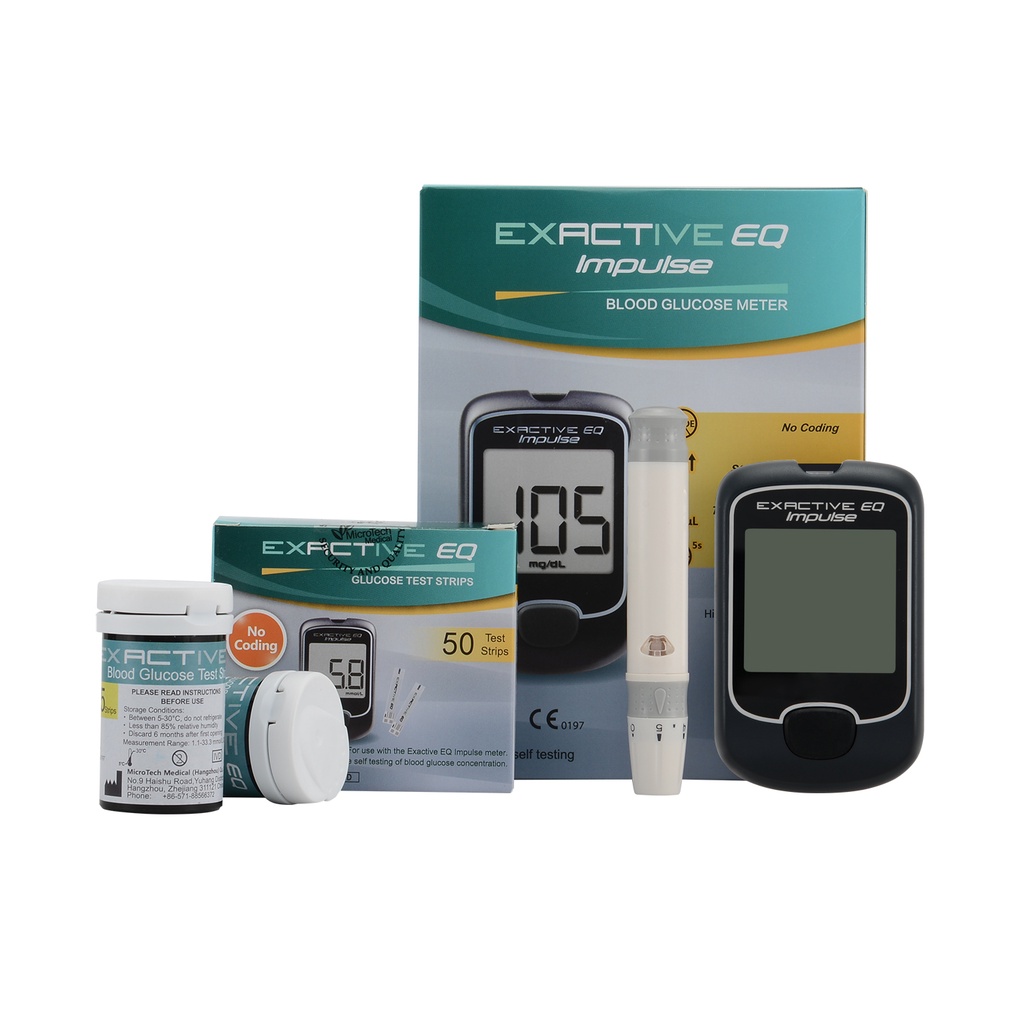 พร้อมจัดส่ง-เครื่องวัดน้ำตาล-ตรวจเบาหวาน-exactive-eq-impulse-blood-glucose-meter-พร้อมแผ่นตรวจ-50-ชิ้น