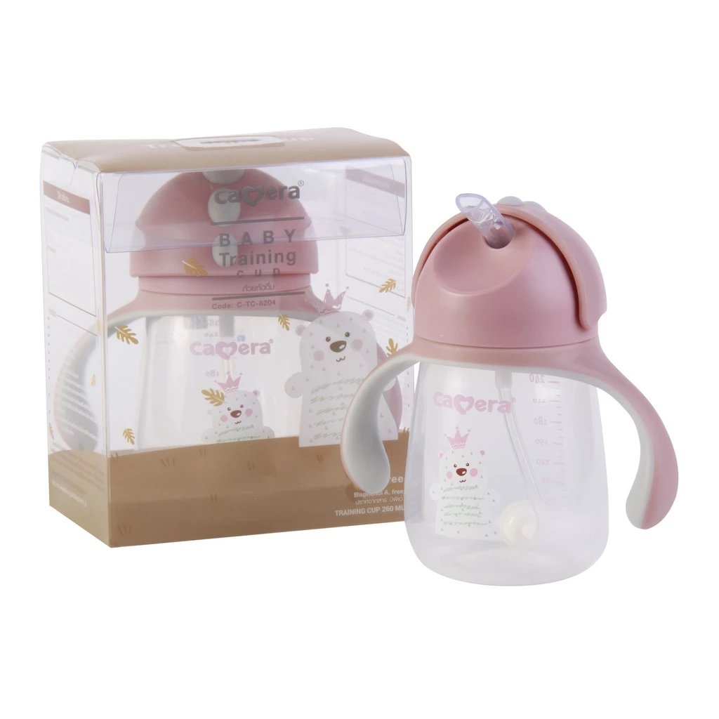 CAMERA  ถ้วยหัดดื่ม  แก้วหัดดื่ม พร้อมหลอดกันสำลัก สำหรับเด็กเล็ก มีฝาสไลด์ สามารถกดเปิดหรือปิดได้