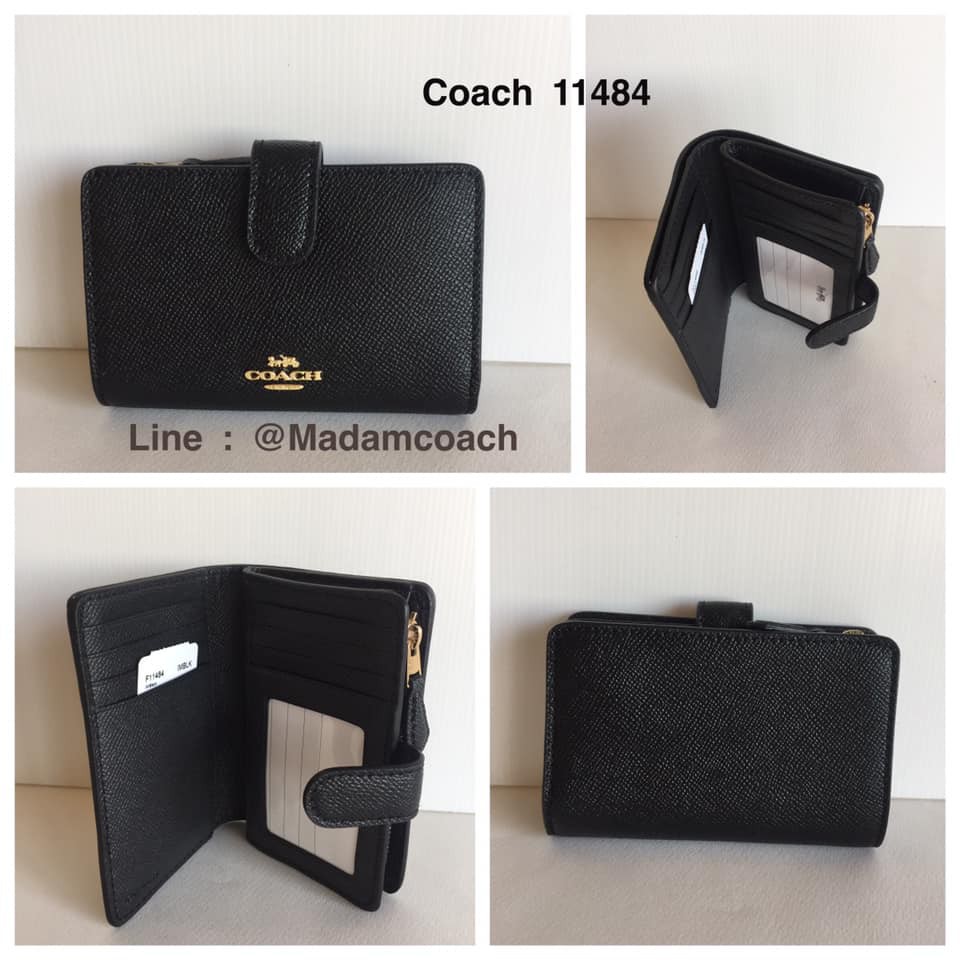 Coach 11484 Medium Corner Zip wallet crossgrain Leather Black Shopee Thailand