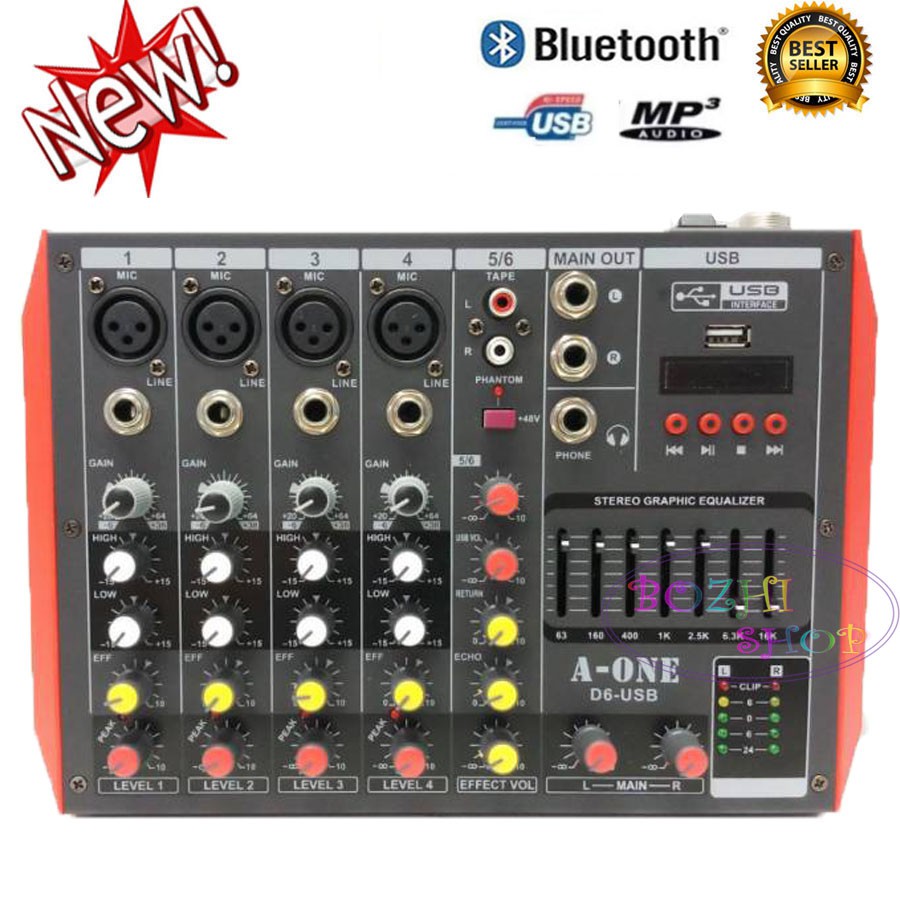 มิกเซอร์-d-6-มิกซ์เซอร์-6-แชลแนล-dj-สตูดิโอmixer-6-channel-รองรับบลูทูธ-usb-mp3-มีอีคิวเพิ่มเสียง-7-แบรนด์