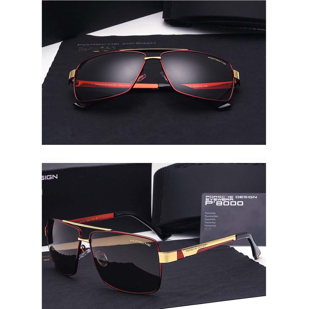 polarized-แว่นกันแดด-แฟชั่น-รุ่น-porsche-uv-8712-c-4-สีแดงตัดทองเลนส์ชา-เลนส์โพลาไรซ์-ขาข้อต่อ-สแตนเลส-สตีล-sunglasses