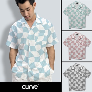 Curve SET01 เสื้อฮาวายผ้าไหมอิตาลี่ลายตาราง Unisex มีไซส์ให้เลือก S / M / L / XL / 2XL