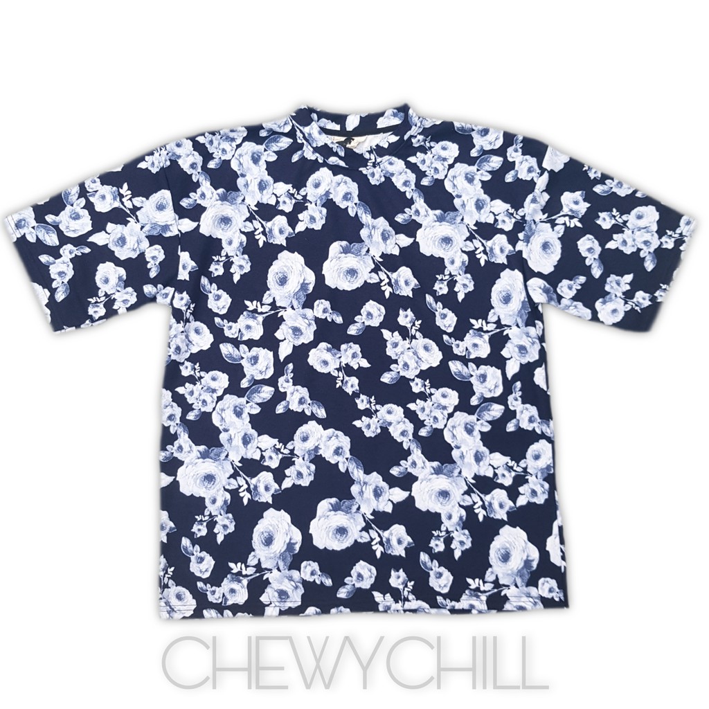 มีตัวเดียว-หมดแล้วหมดเลย-เสื้อโอเวอร์ไซส์คอจีน-แขนสามส่วนลายดอกกุหลาบ