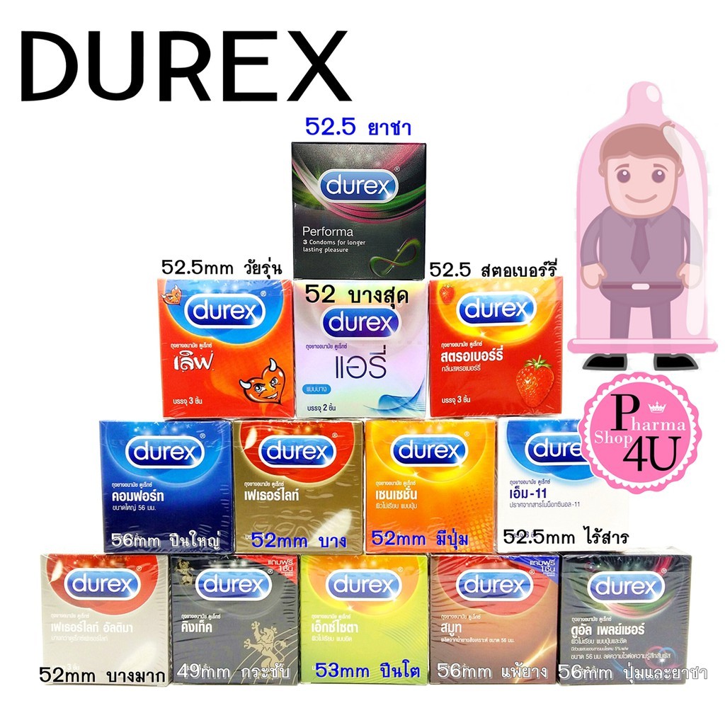 ภาพหน้าปกสินค้าถุงยางอนามัย DUREX (Comfort,Dual Pressure,Smooth,Sensation,Performa,Feather light,Love,Kingtex,Airy,)
