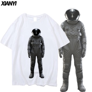 เสื้อยืดผู้หญิง - นักบินอวกาศพิมพ์เสื้อยืดหลวมขนาดใหญ่คอกลมสไตล์สั้นเด็กชายและเด็กหญิง