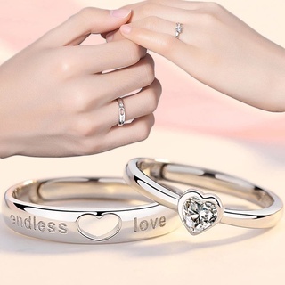 เครื่องประดับ แหวนหมั้น รูปหัวใจ ประดับเพชร แบบรูกลวง สามารถปรับได้ เหมาะกับของขวัญแต่งงาน สําหรับผู้ชาย และผู้หญิง
