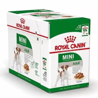 Royal canin สูตร Mini adult สุนัขสายพันธุ์เล็ก ชิวาวา /อาหารซองแบบเปียก ขนาด85กรัม(ยกกล่อง)(12ซอง) รอยัลคานิน อาหารสุนัข