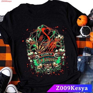 Z009Kesya เสื้อยืดสีพื้นคอกลม Freddy Kruegers Welcome To Elm-Street Horror Halloween Shirt, Freddy Kruegers Scary Movie