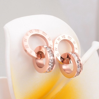 Fancyqube เครื่องประดับต่างหูสแตนเลสแฟชั่น Rose Gold Bulgaria Aaa Zirconia