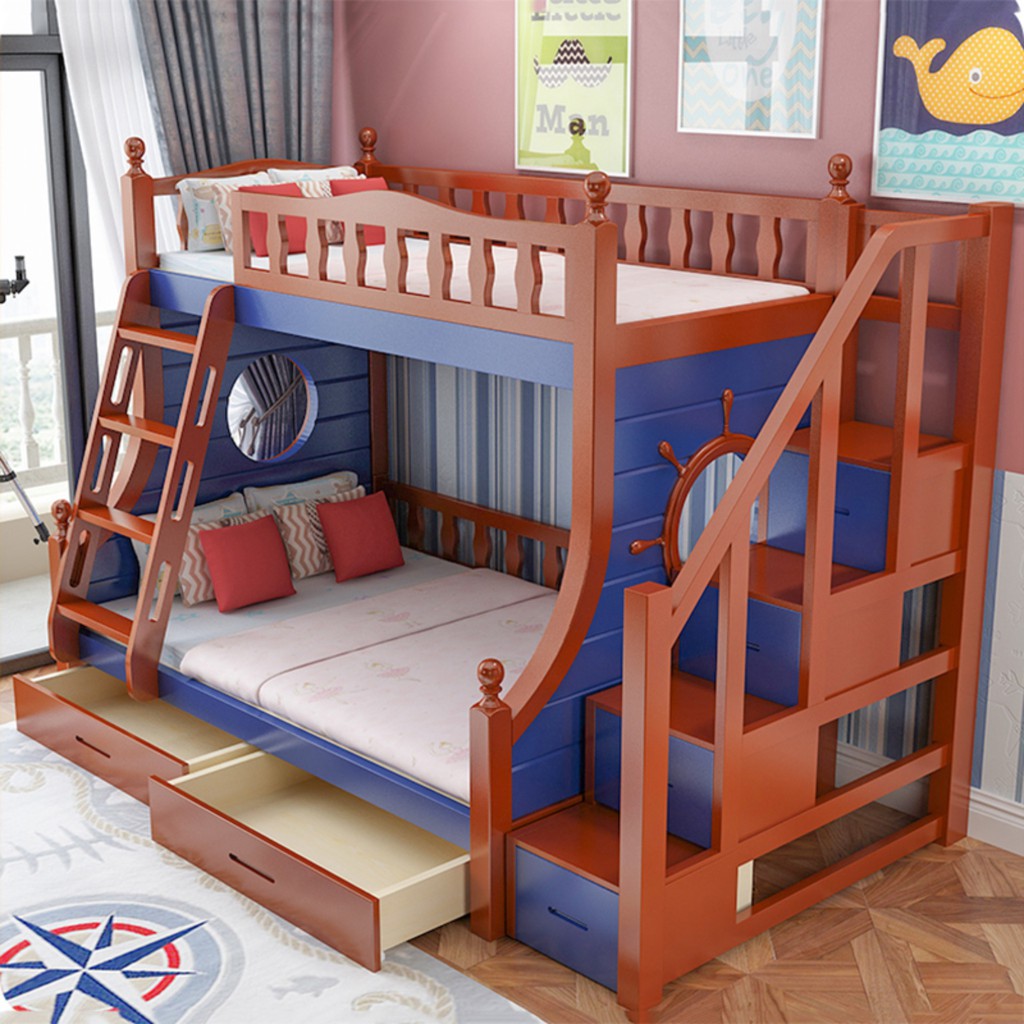 bunk-bed-เตียงสองชั้น-สำหรับครอบครัว-เตียงทำมาจากไม้เนื้อแข็งทั้งหมด-เตียงมีความสวยงาม-เตียงนอน2ชั้น-เตียงสองชั้น