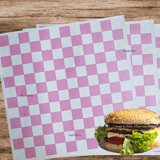 กระดาษห่อเบอร์เกอร์ กระดาษรองอาหาร เคลือบPE Food Grade ลายชมพูขาว 12"x12" BTB WRAP 6 (50ชิ้น/แพ็ค)