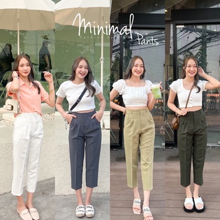 Minimal Pants 🔥กางเกงขายาวผู้หญิง  ทรงบอยเอวสูง ขา 5 ส่วน