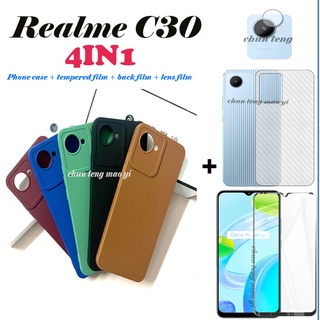 เคสโทรศัพท์มือถือ ซิลิโคนนิ่ม พร้อมฟิล์มกระจกนิรภัยกันรอยหน้าจอ ฟิล์มเลนส์ ฟิล์มด้านหลัง สีแคนดี้ สําหรับ Realme C30 Realme C35 C25 C25Y Realme Narzo 50i Prime Realme Narzo 50A Prime 4 in 1