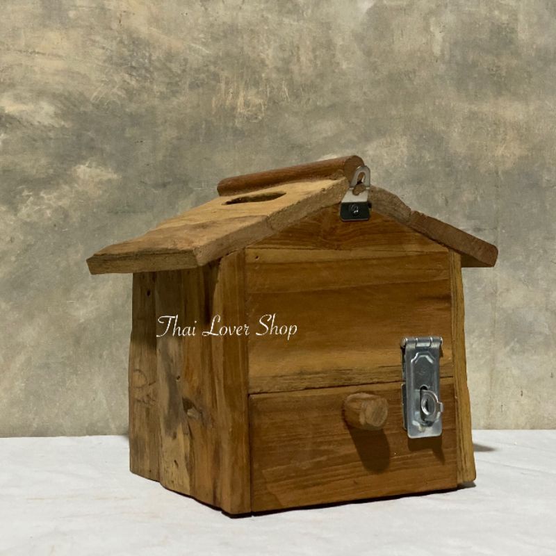 กล่องไม้สัก-tip-box-กระปุกเก็บเงิน-หรือ-กระปุกออมสิน-งานไม้สักแท้-กว้าง-15-x-ยาว-14-x-สูง-17-cm